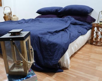 Denim Blue Cotton Duvet Cover Set: Softened Boho Bedding