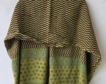 Olive Green Hand Block Printed Sarong, Cotton Beach Wrap, Indian Block Print Pareo, Boho Sarong, Floral Beach Cover Up, Summer Resort Wear