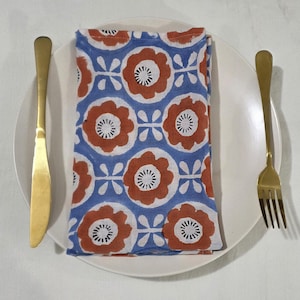 Blue Hand Block Printed Cotton Napkins - Set of 100 - Eco Friendly Table Decor
