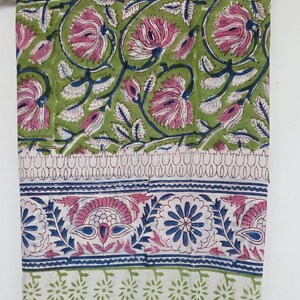 Green Base Block Printed Sarong 44x72 Inches | Blue Floral Soft Cotton Wrap Beach Cover Up Bohemian Style Swim Wear Pariyo Party Wear Scarf image 1