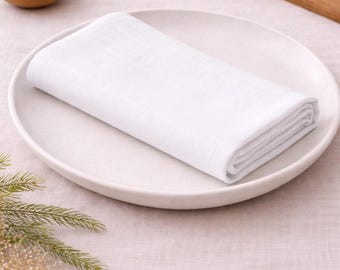 100 serviettes en lin ramollies blanches, serviettes en lin pour serviettes de fête de mariage Serviettes de table en lin pur et doux, serviettes en tissu