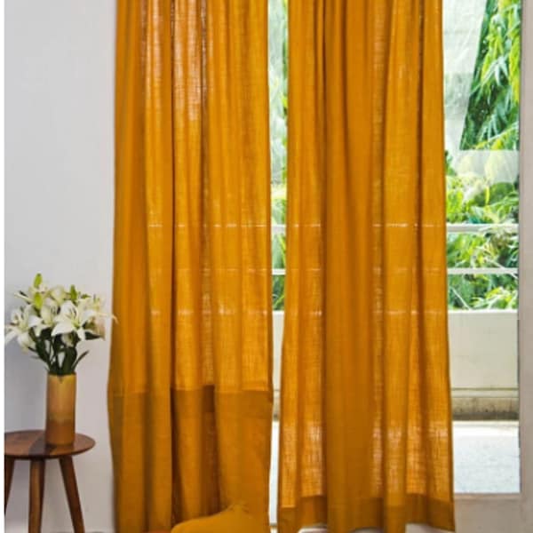 Rideau en lin pour salon, couleur jaune moutarde, chambre à coucher, rideaux rustiques modernes, fenêtre, rideau en lin, taille personnalisée, délavé à la pierre