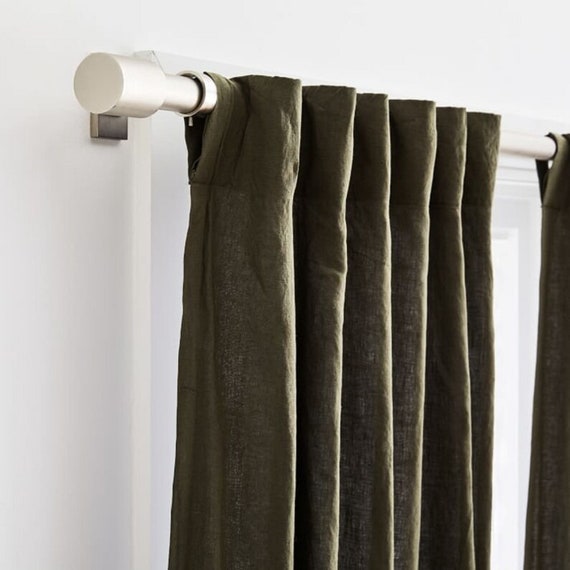 Olive Green Curtain Linen Curtain Linen Window Drape Etsy