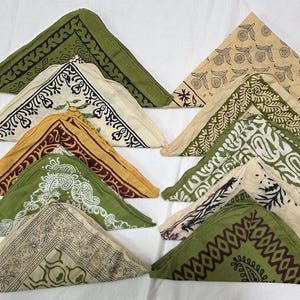 Paisley Cotton Bandana Scarf Set: Bohemian Headscarf, Hand Block Print