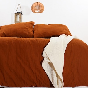 Cinnamon Linen Duvet Cover Set: Washed Boho Bedding