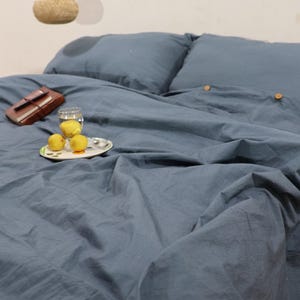 Dusty Blue Linen Duvet Cover Set: Washed Softened Bedding