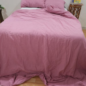 Pink Grey Linen Duvet Cover Set - Washed Linen Bedding