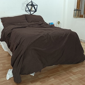 Handmade Chocolate Brown Linen Duvet Cover Set: Stonewashed Bedding