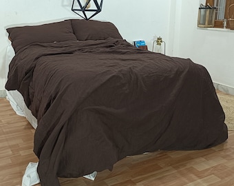 Chocolate Brown Linen Duvet Cover Soft Linen Bedding Twin Full Queen King Size Linen Duvet Stonewashed Linen Bedding Set Linen Duvet cover