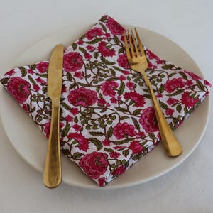 Reusable Cloth Dinner Napkins, Indian Block Printed Fabric Table Cotton Beautiful Hand Block Floral Printed Napkins Block Print Napkins