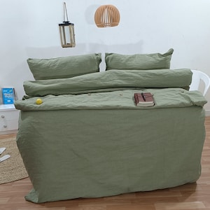 Sage Green Linen Duvet Cover Set: Stonewashed Cotton Bedding