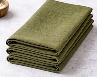 100 servilletas de lino verde musgo oscuro suavizadas, servilletas de lino para bodas, servilletas de tela de lino puro a granel.
