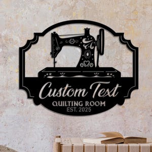 Gepersonaliseerde metalen bord voor naaikamer, aangepast quiltbord voor naaikamerinrichting, bord naaimachine, decor ambachtelijke kamer, cadeaus voor oma moeder