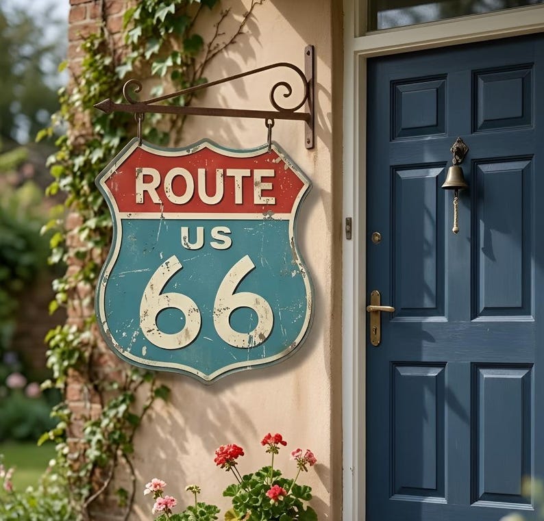 Rustic Route 66 Sign Metal, Retro Road Wall Decor, Vintage Americana ...