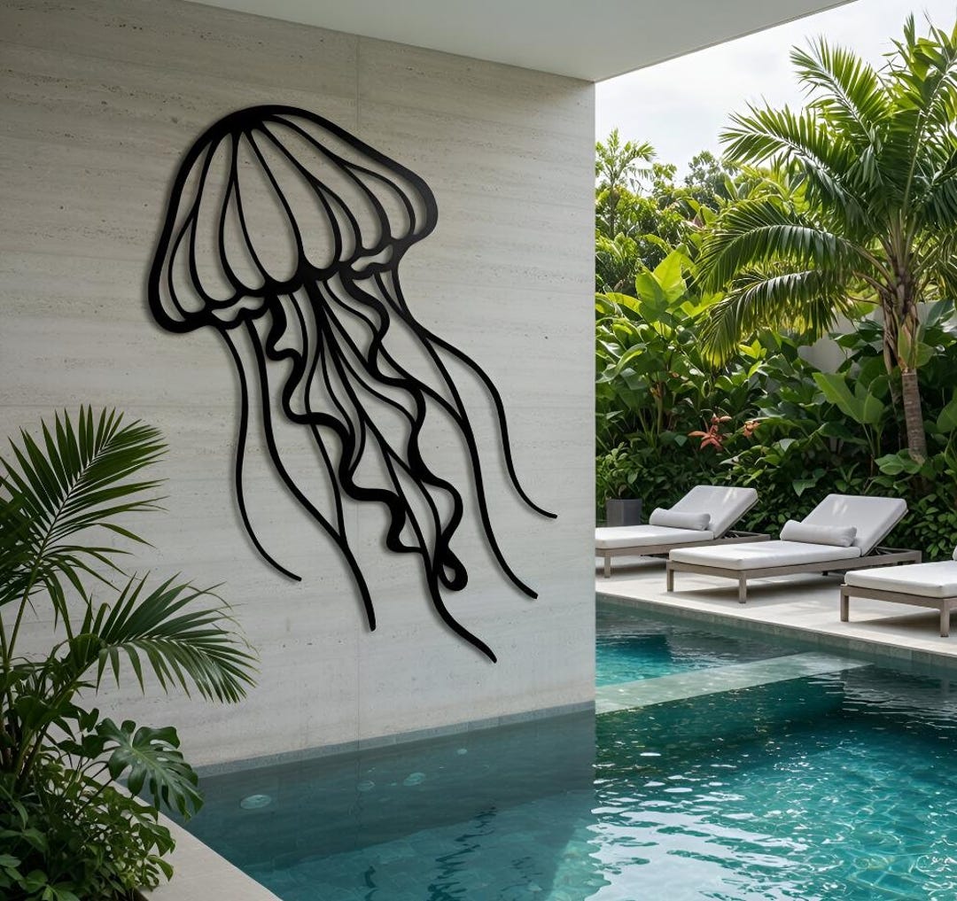 Jellyfish Metal Wall Art – Coastal Outdoor Decor, Beach House Wall Art ...