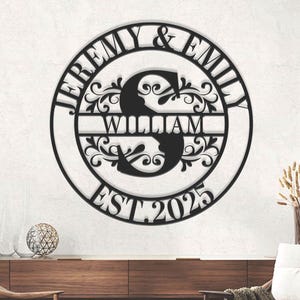 Personalisiertes Metallmonogrammschild, Hochzeitsgeschenk, Familiennamenschild, Außenschild, Nachnameschild, Metallschild, Haustürhänger-Monogrammdekor