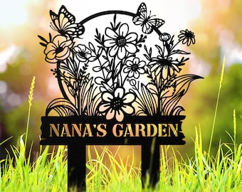 Custom Metal Garden Sign, Flower Sign with Stakes, Yard Sign,Yard Art, Personalized Garden Name Sign, Lawn Signs, Outdoor Sign, Garden Decor