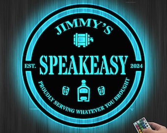 Placa de LED personalizada "Speak Easy", placa de bar em casa, placa de "Whiskey Barrel Speakeasy", placa de metal personalizada para bar, presente para pai, presente para amante de cerveja, placa de cerveja