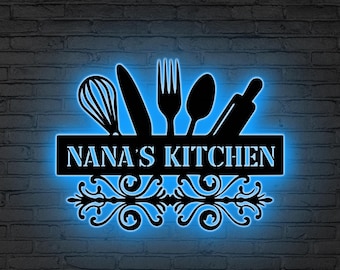 Custom Metal Sign for Kitchen LED Lights, Kitchen Gifts, Personalized Kitchen Signs, Kitchen Wall Decor, Nana Gift, Custom Kitchen Decor