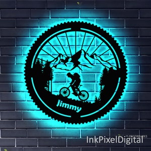 Custom Mountain Biking Sign LED,Cyclist Wall Hangings,Biker Metal Wall Decor,Bicycle Lover Gift, Dad Gifts, Mountain Bike Art, Bicycle Decor