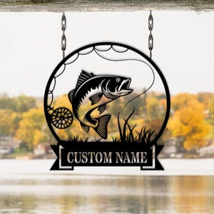 Custom Fishing Metal Sign, Bass Fish Name Sign, Fisherman Gift, Personalized Fisherman Metal, bass Fishing gift, Custom fishing,Gift for dad