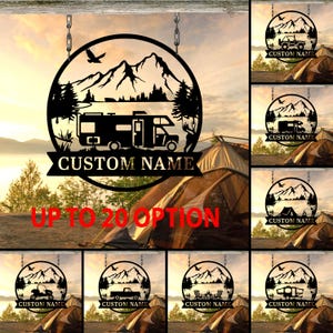 Custom Camping Metal Sign with Name, Personalized Camper Sign, RV Campsite Sign, Family Campsite Sign, Gift for dad Personalized RV Sign