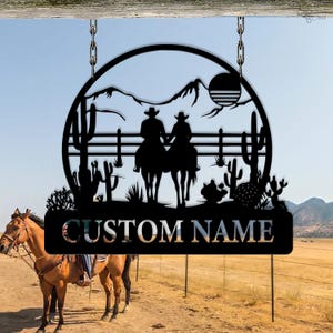 Custom Cowboy Couple Sign, Western Metal Ranch Decor, Dad Gift, Horse Couple Sign, Horse decor, Cowgirl sign, Horse barn sign, Desert decor