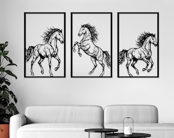 Metal Horse Wall Art Set Of 3 Tree Branch Forest Horse Silhouette Wall Decor Farmhouse Decor Large Wall Decor