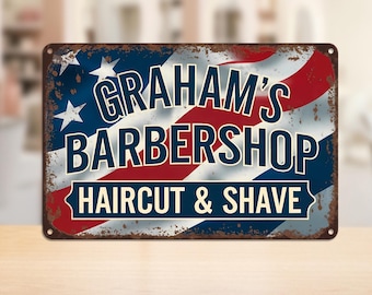 Custom Barbershop Sign,  Personalized Haircut & Shave Metal, Vintage Barber Pole Decor, Haircut Shave Metal, Haircut shave sign,Gift for dad