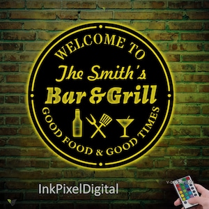 Custom Backyard Bar and Grill Metal Wall Art LED Light Grilling Sign Personalizado Backyard Sign Decoración del hogar Decoración del patio trasero Regalo de cumpleaños