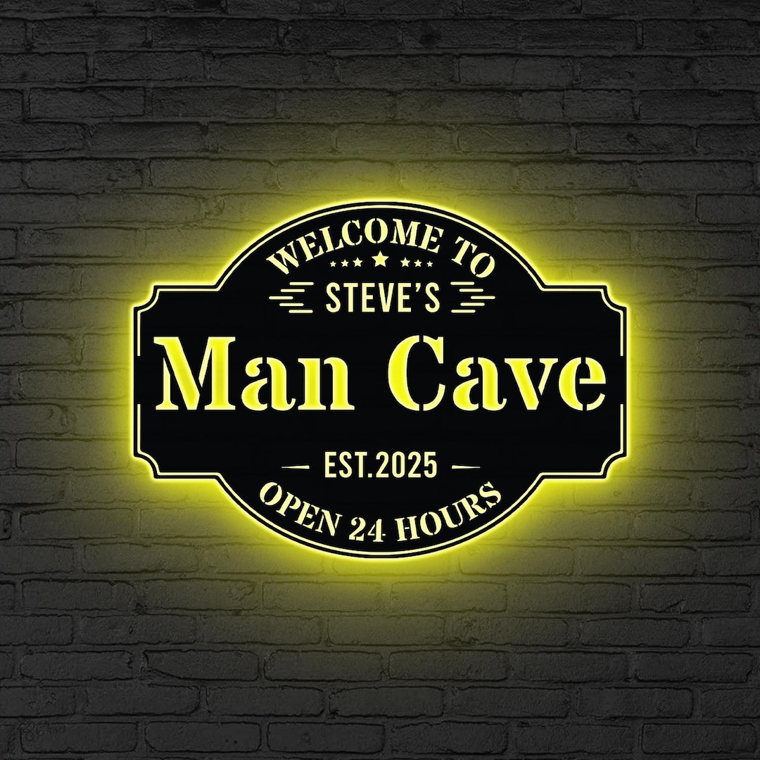 Custom Man Cave LED Sign, Personalized Metal Wall Decor - Etsy