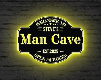 Custom Man Cave LED Sign, Personalized Metal Wall Decor