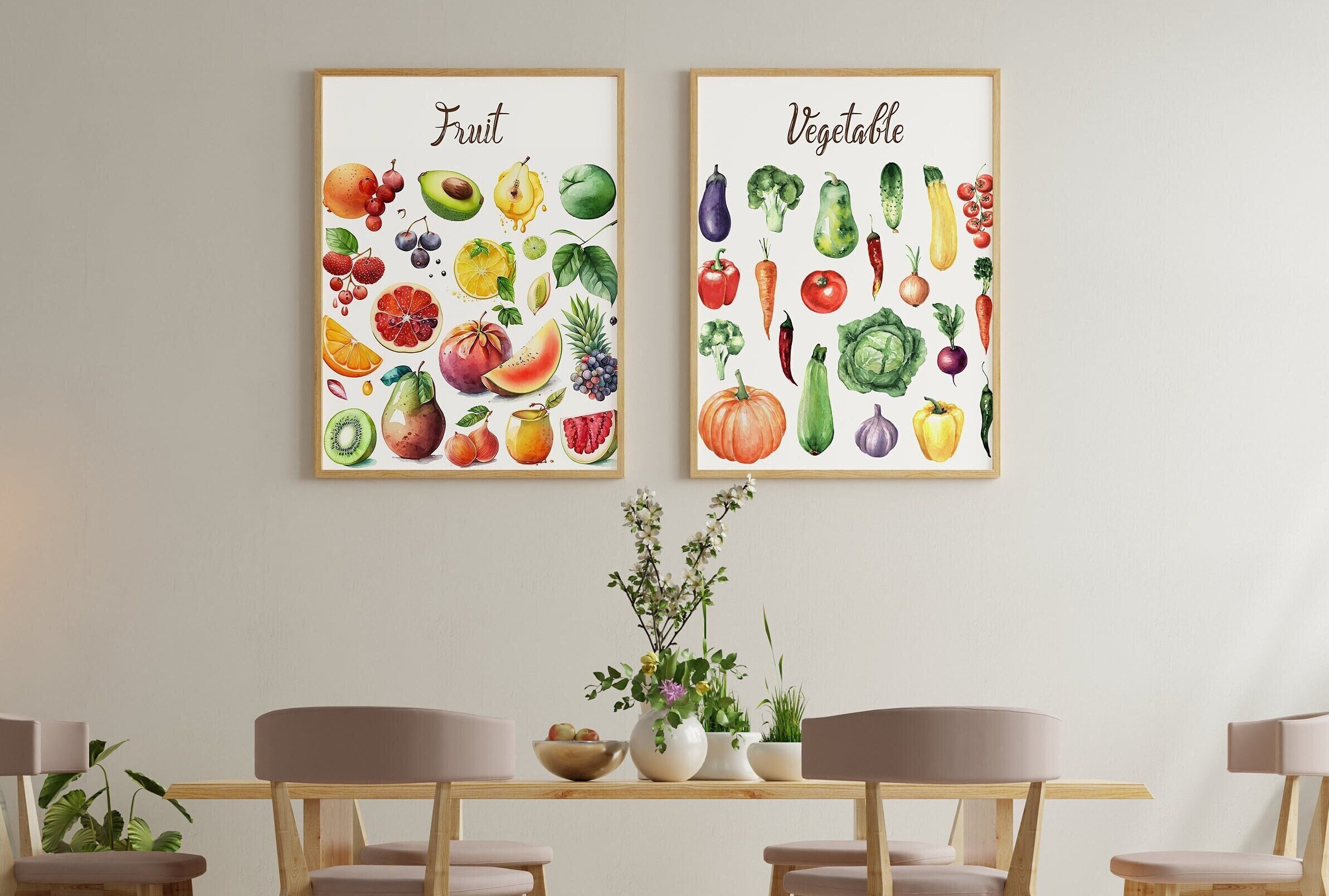 Printable Kitchen Watercolor Fruits and Vegetable Setprintable Etsy