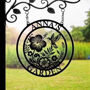 Custom Hummingbird Metal Garden Decor,Hummingbird Garden Sign,Personalized Garden Decor,Custom Garden Name Sign, Hummingbird wall art