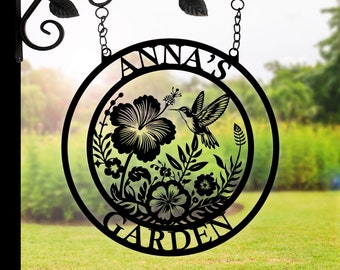 Custom Hummingbird Metal Garden Decor,Hummingbird Garden Sign,Personalized Garden Decor,Custom Garden Name Sign, Hummingbird wall art