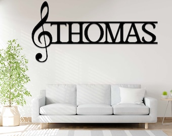 Custom Music Notes Metal Sign,Personalized Music Lover Name Sign,Music Notes Wall Decor,Music Key Sign,Musician Gift,Metal Treble Clef Art