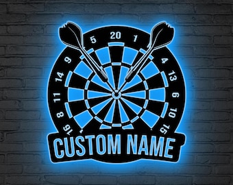 Gepersonaliseerde dartbord met ledverlichting, dartbordkunst aan de muur, gameroomdecor, dartliefhebbers cadeau, kerstcadeau voor hem, mangrotdecor