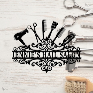 Benutzerdefinierte Metall Haar Salon Zeichen, Friseur Werkzeuge Wand, Salon Namen Zeichen, Haar Stylist Dekor, Haar Stylist Geschenk, Friseur Zeichen,Friseur Dekor