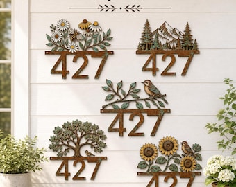 Custom House Number Plaque, Personalized Metal Address Decor, Sunflower Hummingbird Garden Design, Porch Wall Sign, Home Gift