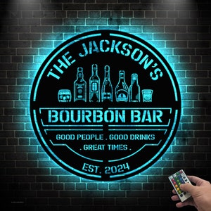 Metal Bourbon Bar Sign Personalized Bourbon Bar Metal Sign Whiskey Cocktail Bar Sign Home Pub Gin Bourbon Bar Metal Wall Art LED Home Decor
