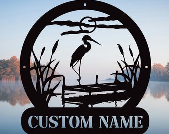 Personalized Herons Metal Sign, Custom Lake House Metal Sign,Heron Wall Art,Heron Wall Decor, Bird Lover Gift, Outdoor Sign, Lake house sign