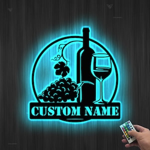 Custom Wine Bar Metal Wall Art LED Light Personalized Wine Bar Sign Home Decor Wine Shop Patio Decor Man Cave Kitchen Decor Wine Sign