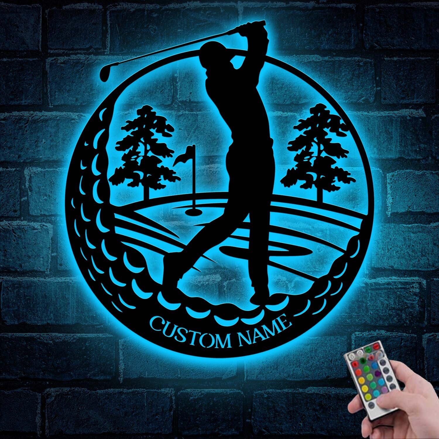 カスタムゴルフメタルウォールアート LEDライト パーソナライズされた