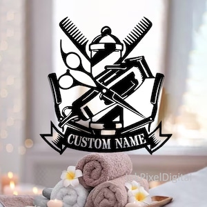 Custom Hair Salon Metal Wall Art LED Light, Barber shop Metal Sign, Personalized Hair Stylist Name Sign,Hairdresser Gift,Barbershop Decor