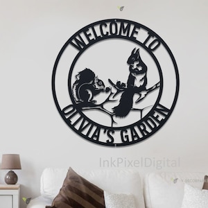 Personalized Squirrel Metal Sign,Squirrel sign,Custom Squirrel Metal Wall Art,Squirrel Lover gift,Garden Decor,Garden sign, Dad Gifts