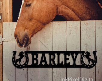 Letrero personalizado para establo de caballos, placa de metal, decoración de rancho