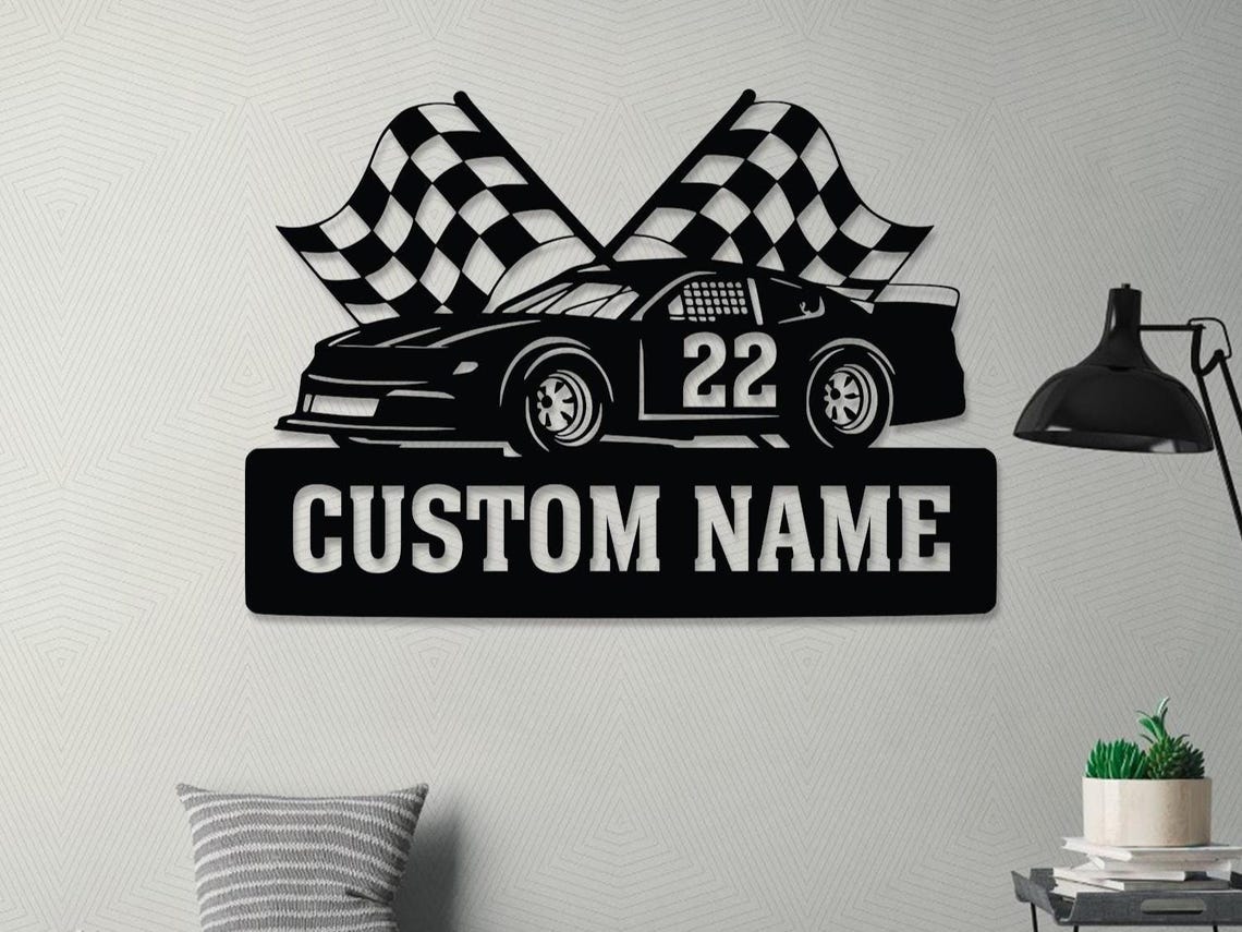 Custom Checkered Flag Racing Metal Sign, Race Car Sign, Dirt Track ...