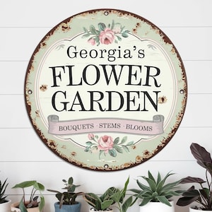 Personalized Flower Garden Sign, Custom Metal Floral Wall, Gift for mom, Vintage Floral Metal, Bouquets Stems Blooms Sign, Vintage decor