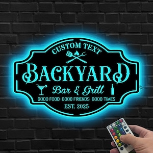 Custom Backyard Bar Grill LED Sign, Backyard Bar & Grill LED Wall, Gift for dad, Backyard Grill Sign, Patio Party Decor, Backyard pub sign