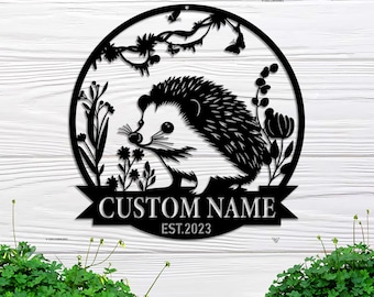 Personalized Hedgehog Monogram Metal Sign, Home Decor